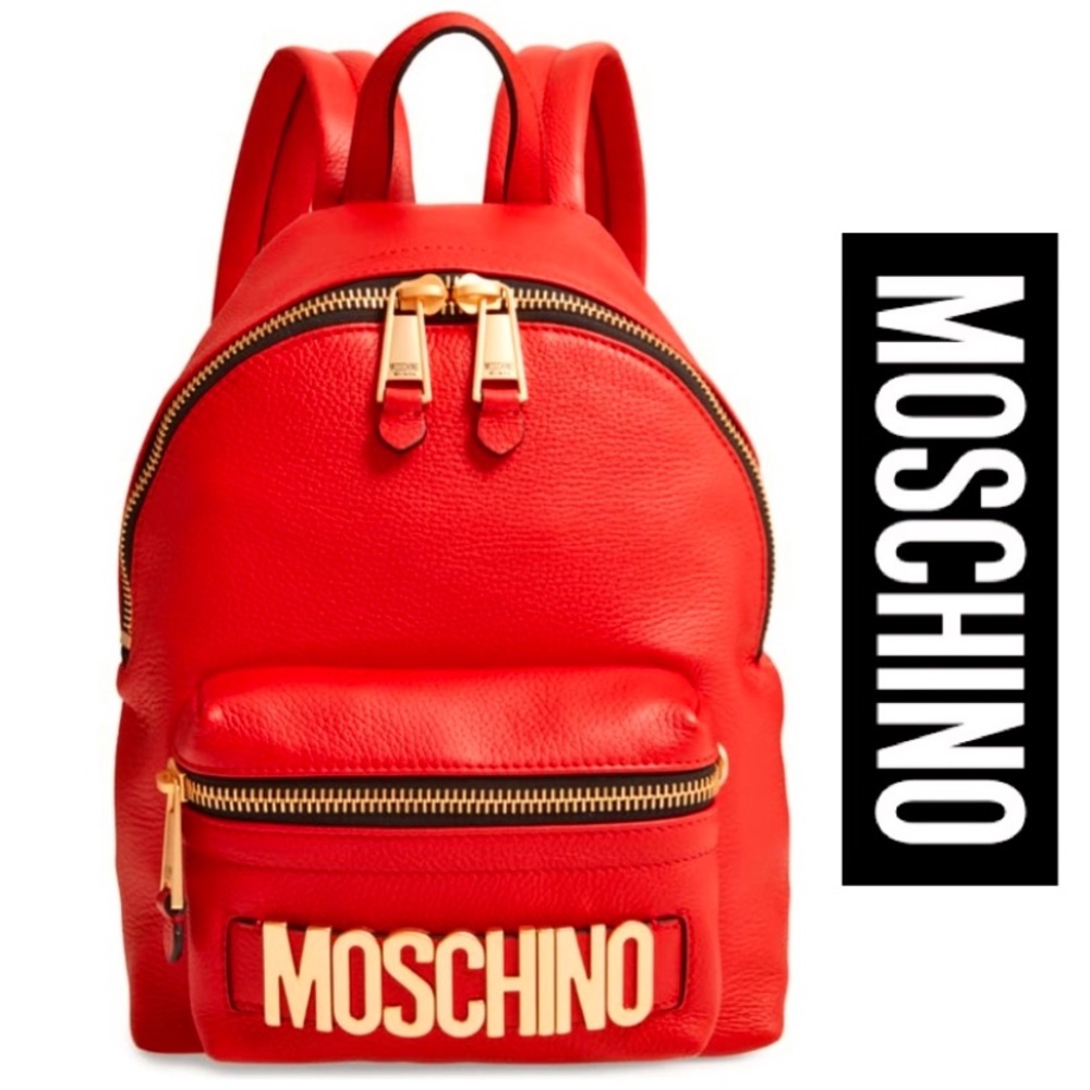 NWT MOSCHINO Logo Deerskin Leather Backpack - Picture 1 of 6